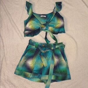 LèMert Made in Italy 100% Cotton Tie Front Crop Top & Shorts Size S  Resort Wear